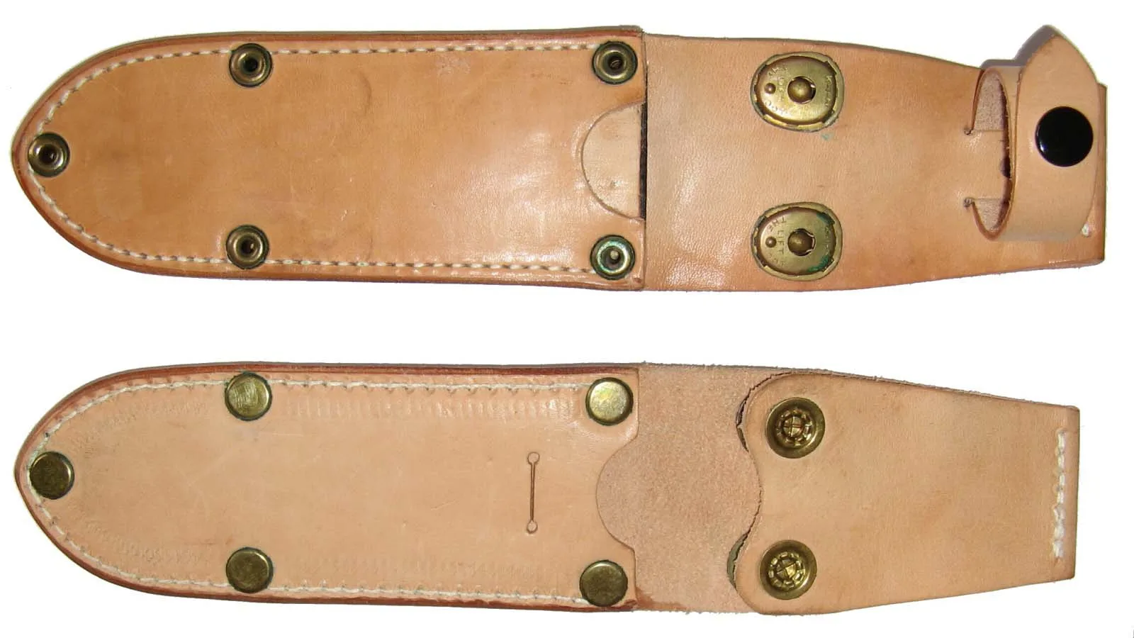 Pochva nože UTON vz.75 – typ 5 – detail nýtů a kůže