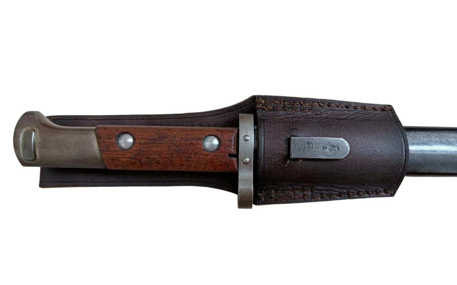 Bodák vz.24 TGF 1948 – detail rukojeti a značení E3, lvíček 48, TGF na závěsném háku