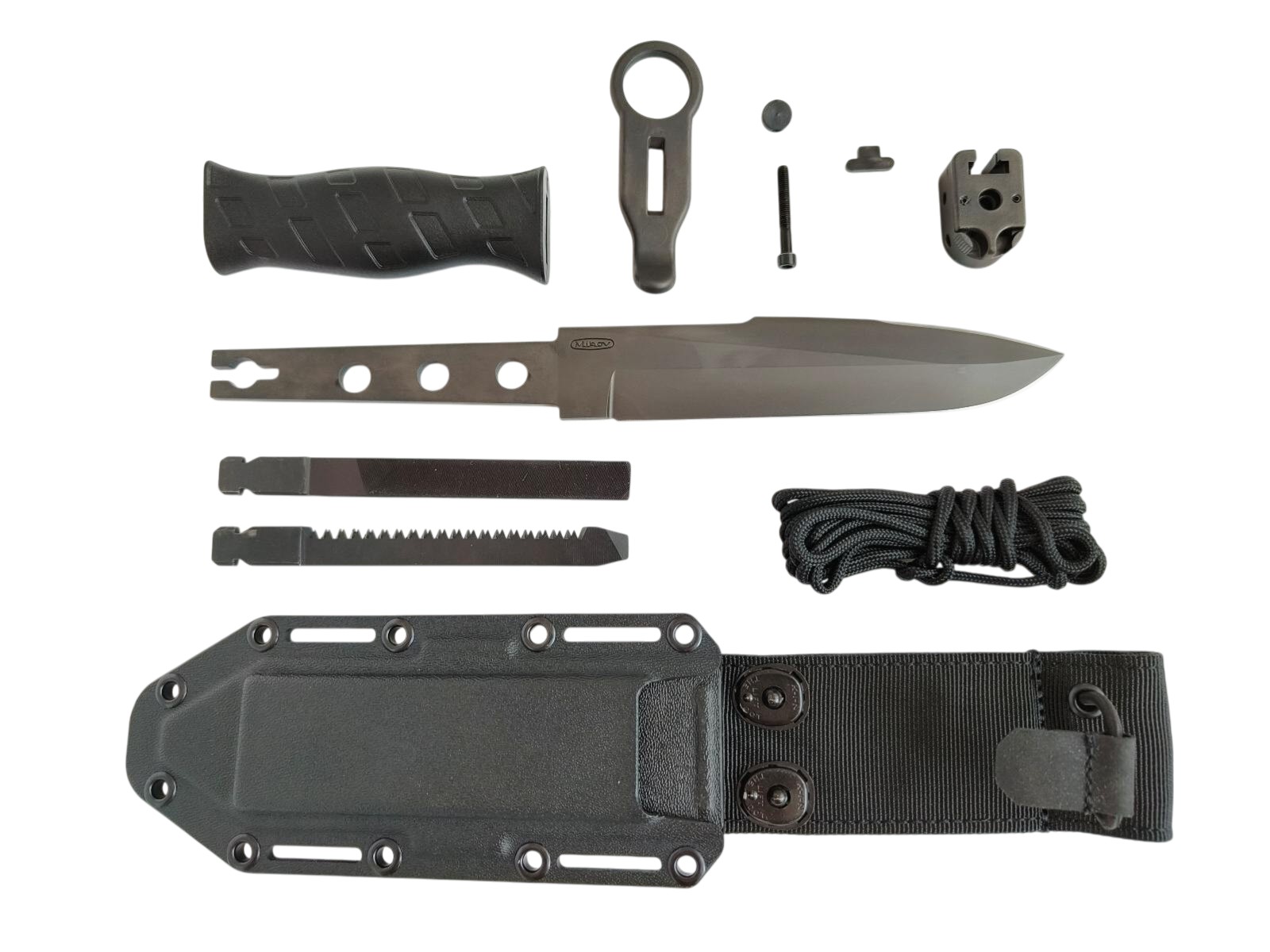 Bodák MK.1 – rozložený nůž s veškerým příslušenstvím a pouzdrem