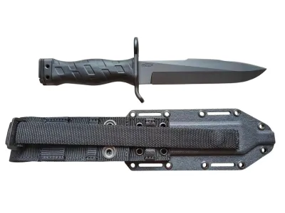 Bodák MK.1 – přední pohled na nůž s kydexovým pouzdrem a molle závěsem