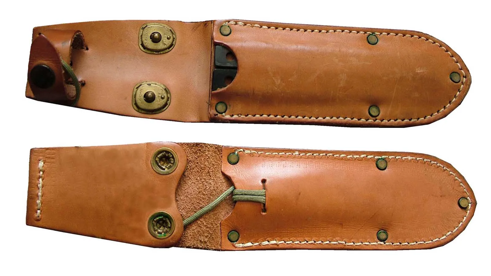 Pochva nože UTON vz.75 – typ 4 – detail nýtů a kůže