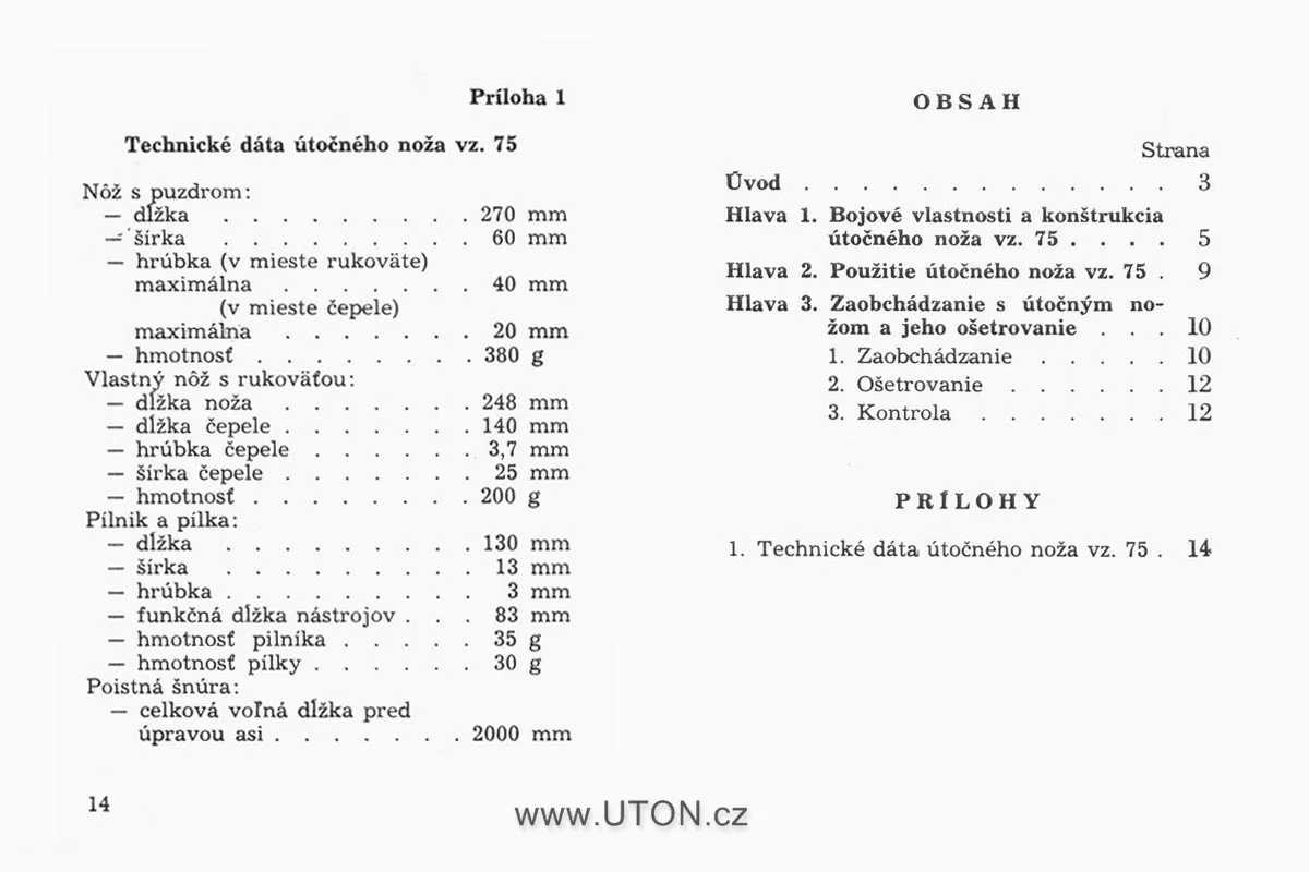Vojenský předpis Děl-21-22/s – nůž UTON vz.75 – strana 6