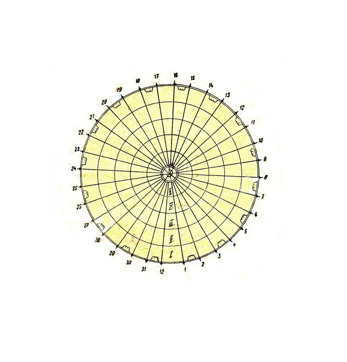 Výsadkový padák OVP-65 – technický nákres vrchlíku, 32 polí
